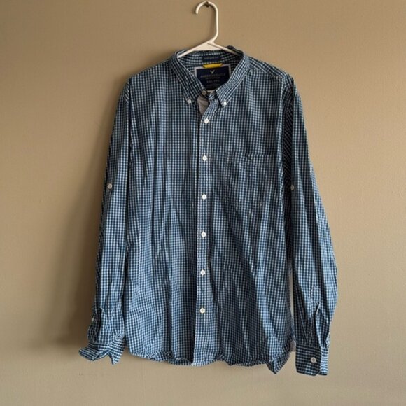 American Eagle Blue White Vintage Fit 100% Cotton Button Down Shirt XXL - Picture 1 of 7